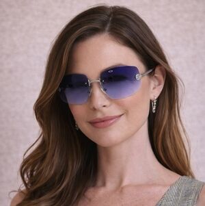 CHANEL Y2K Sunglasses Matte Silver Rimless Wrap Blue/Purple Lens